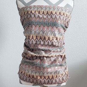 EXPRESS STRAPLESS SEQUIN TANK TOP.